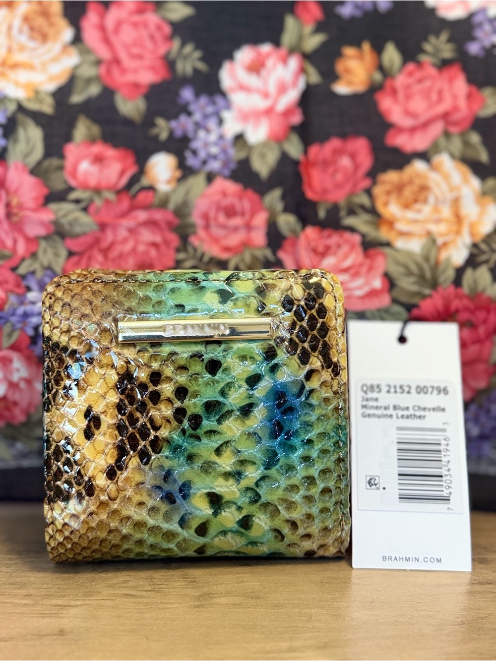 Brahmin Multicolor Mineral Blue & Tan Snake-Embossed Leather Wallet